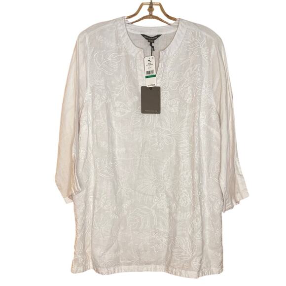 NWT Women's Tommy Bahama Monstera Mash Embroidered White Linen Tunic, Sz. L - Picture 1 of 4